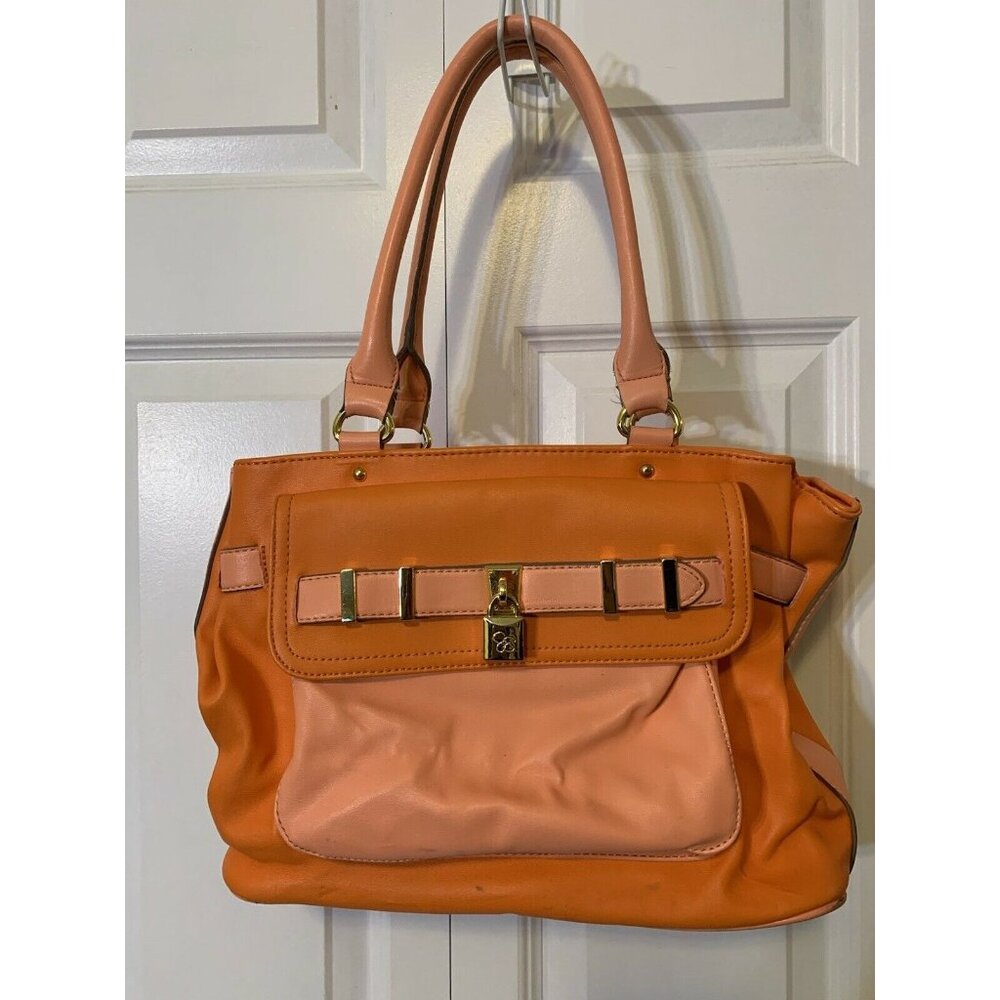 Jessica Simpson Satchel Bag Mandarin Orange‎ Color W/Soft Peach Gold Hardware